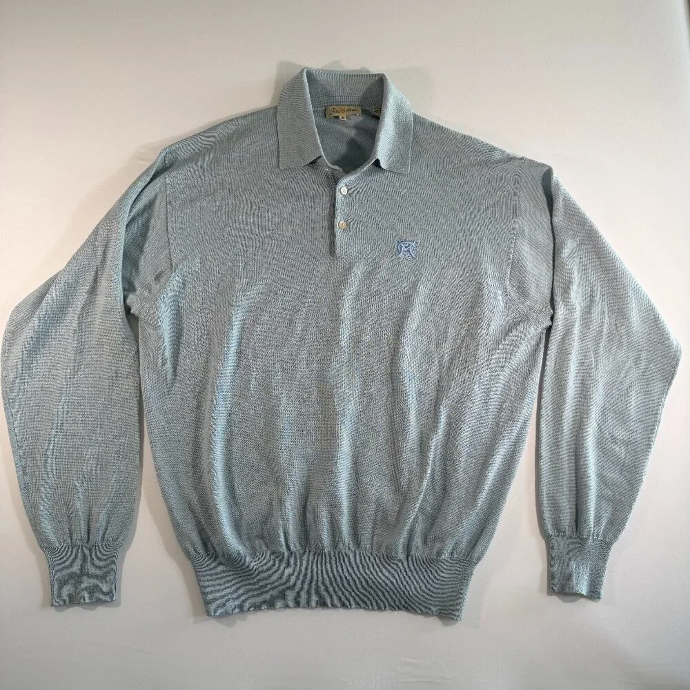 PETER MILLAR Cashmere Silk Merit Club Golf Resort Polo Pullover Sweater Blue XL